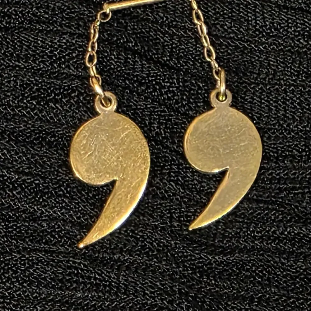 Vintage Wells 14K Gold Filled Semicolon Dangle Earrings Threader Signed 14KGF